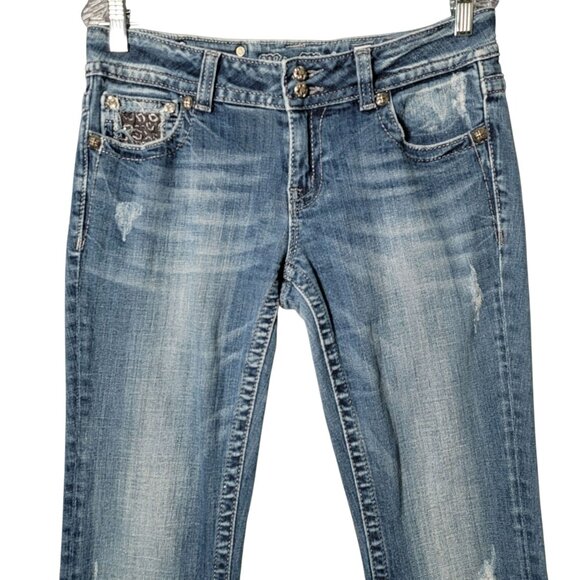 Miss Me Womens Y2K Easy Boot Distressed Low Rise Leopard Print Jeans Size 29 - Picture 2 of 11